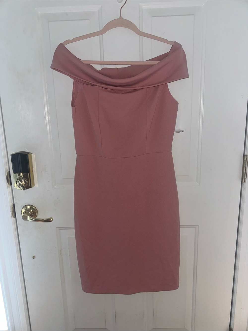 Off-Shoulder Rose Dust Sheath Dress